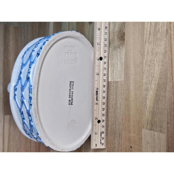 Vintage Italian Ceramic Lattice Basket Blue Woven Pottery 7" Tall Spring/Easter - Picture 10 of 15